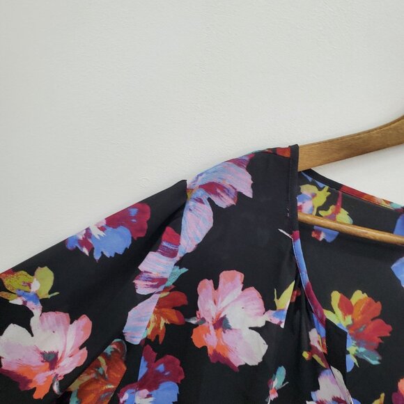 Floral & Ivy Womens 2X Button Front Chiffon Blouse Black Sheer Lightweight Top - Picture 8 of 14